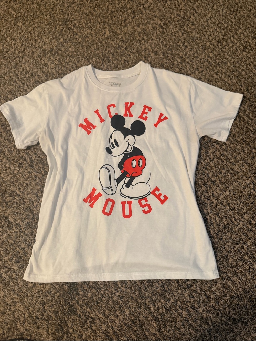 Disney Mickey Mouse Varsity Collegiate Graphic Tee White Red Black L